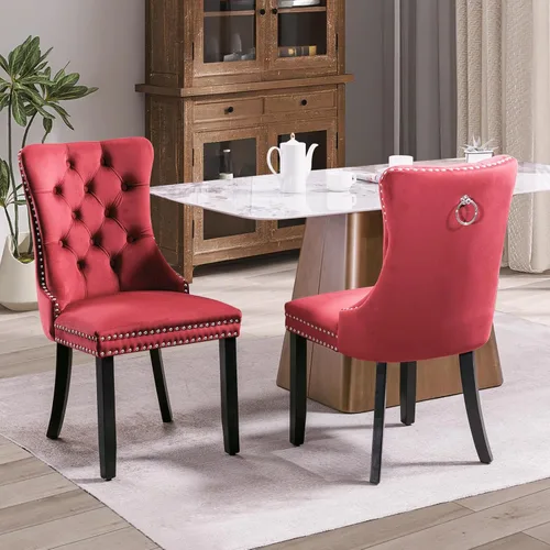 Miniatura 2 de SoarFlash Juego de 2 Sillas de Comedor de Terciopelo, Sillas de Comedor Tapizadas Acolchadas con Ribete de Tachuelas y Patas de Madera Maciza