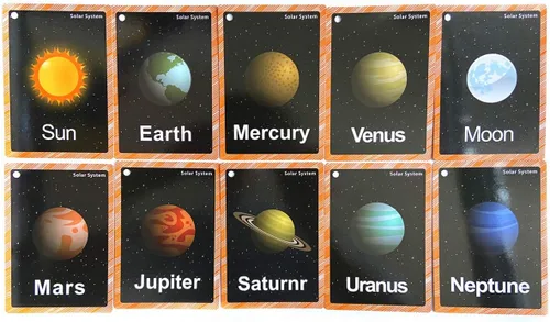 Miniatura 7 de Juego de tarjetas didácticas del sistema solar y de la fase lunar para niños pequeños Tarjetas didácticas de aprendizaje para niños y tarjetas