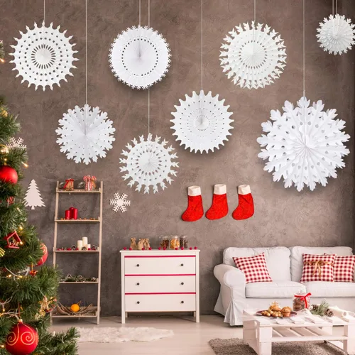 Miniatura 4 de TUPARKA Decoraciones de papel blanco con copos de nieve, suministros de fiesta de cumpleaños de Frozen, decoración de fiesta de invierno del país