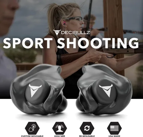 Miniatura 8 de Decibullz - Tapones para oídos moldeables a medida, 31 dB NRR más alto, protección auditiva cómoda para disparar, viajar, trabajar y conciertos Negro