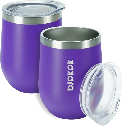 Miniatura 15 de BJPKPK 2 vasos de vino aislados de 12 onzas, tazas de café al vacío de doble pared de 12 onzas con tapa, vasos de vino de acero inoxidable A-verde