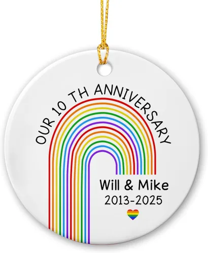 Miniatura 18 de All for Love - Adorno de cerámica LGBT arcoíris para Navidad 2025, adorno de Navidad personalizado para parejas, orgullo gay/lesbiano, adorno