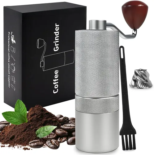 Miniatura 11 de Molinillo de café manual, caja de regalo, rebaba cónica desmontable de acero inoxidable, molinillo de granos de café de aluminio con 25 ajustes
