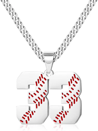 Miniatura 61 de Btysun Collares de béisbol de béisbol número 0-99 dijes de acero inoxidable para hombres, regalos de béisbol, papá, marido, regalo de Navidad
