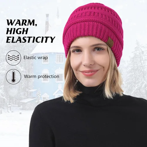 Miniatura 2 de Durio Gorros de invierno para mujer, gorro de punto trenzado, gorro de invierno grueso para mujer
