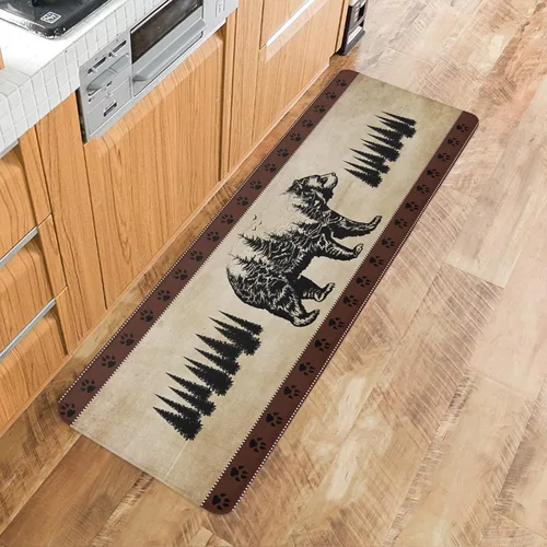 Miniatura 3 de Tapete de cocina, 1 unidad, diseño vintage de pino y oso, antifatiga, cómodo, de espuma viscoelástica, antideslizante, para puerta de baño