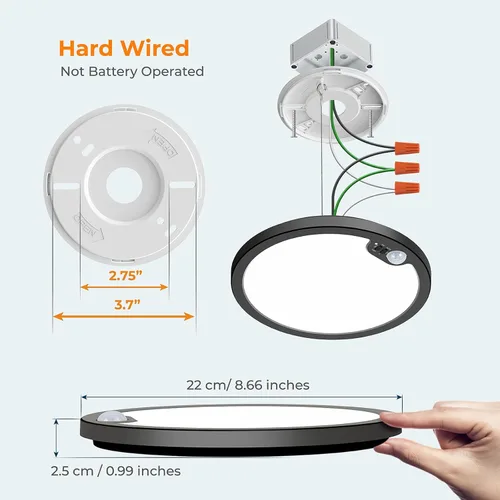 Miniatura 7 de BLNAN Lámpara de techo con sensor de movimiento con cable, 8.7 pulgadas, 3000 K, 4000 K, 5000 K, seleccionable, lámpara LED de montaje empotrado