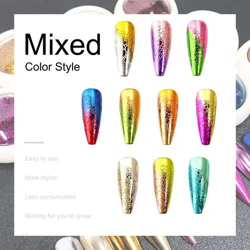 Miniatura 4 de Polvo de uñas cromado camaleón holográfico morado oscuro, purpurina fina para brillo de uñas, efecto de espejo mágico metálico, lavanda, manicura