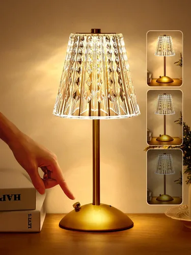 Lámpara inalámbrica de cristal, regulable+lámpara recargable de 3 colores, táctil+2000 mAh, funciona con pilas, luz ambiental vintage para cocina,