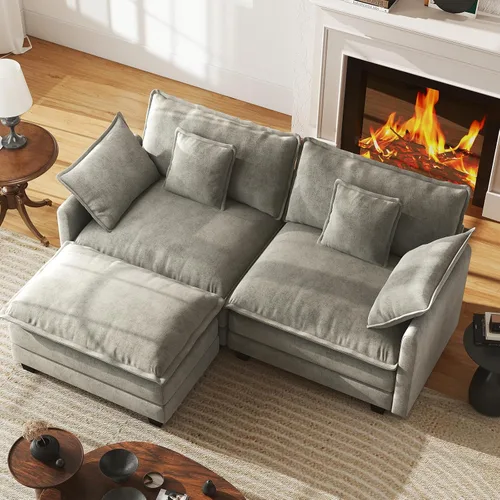 Miniatura 34 de WorthFurni Sofá Seccional Modular de 111.4", Sofá de Nube en Forma de U con 2 Otomanas Móviles, Cómodo Sofá de Chenille de Asiento Profundo