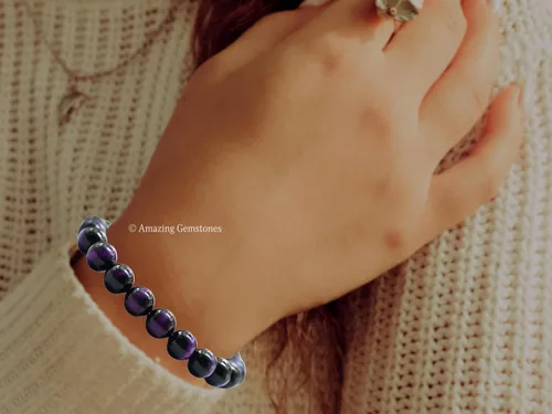 Miniatura 781 de Amazing Gemstone Pulsera de cristal para mujeres y hombres, pulsera de cristal curativo de protección, pulsera elástica con cuentas de piedras