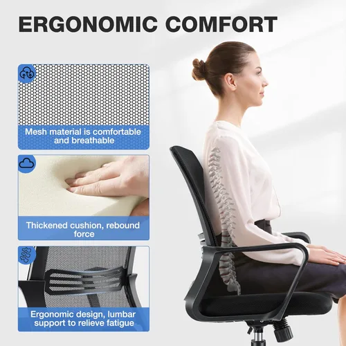 Miniatura 4 de Silla de oficina ergonómica, silla de oficina con respaldo medio, silla de escritorio de oficina con ruedas, silla de computadora con soporte