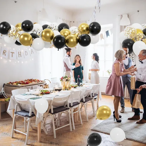 Miniatura 4 de 100 globos negros dorados y blancos con globos de confeti metálicos dorados y negros de 12 pulgadas para clase de graduación, decoración de fiesta