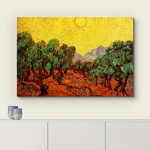 Miniatura 3 de Van Gogh - Lienzo con diseño giclée de olivos con cielo amarillo y sol, arte de pared de galería, estirado y enmarcado, listo para colgar, 24 x 36