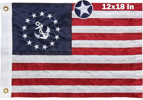 TOPFLAGS Bandera de barco de 12 x 18 pulgadas, pequeña bandera bordada de Estados Unidos para exteriores con 2 ojales de latón, banderas americanas