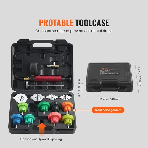 Miniatura 7 de VEVOR Kit de probador de presión de radiador para sistema de refrigeración automotriz, kit de probador de presión de radiador de 14 piezas con bomba