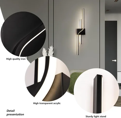 Miniatura 3 de Apliques de pared LED modernos, iluminación de pared interior negra para sala de estar, accesorios de tocador de baño de 30 pulgadas, lámpara
