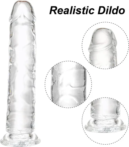 Miniatura 5 de Consolador transparente de 7.7 pulgadas, copa de succión fuerte - Juguetes realistas de punto G transparentes, juguete sexual para adultos suave