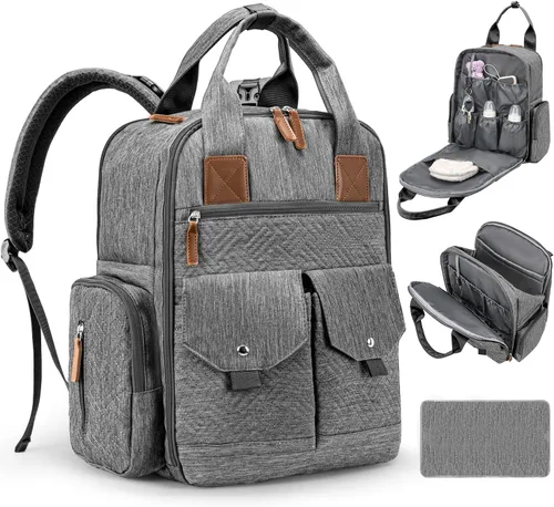 Miniatura 10 de JSTPRO Mochila para pañales – Bolsa de pañales grande con cambiador portátil como regalo de baby shower, bolsa de viaje unisex ligera e impermeable