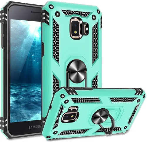TJS Funda para teléfono compatible con Samsung Galaxy J2 Core 2019 Pure Dash Shine, anillo de metal soporte magnético resistente (verde azulado)