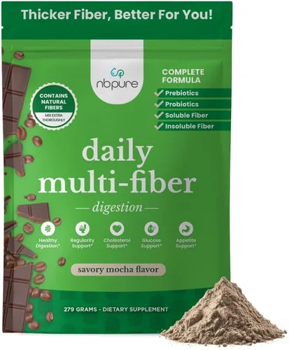 nbpure Mezcla diaria de fibra en polvo para la salud digestiva, apoyo del colesterol, control saludable del peso, con fibra prebiótica, insoluble,