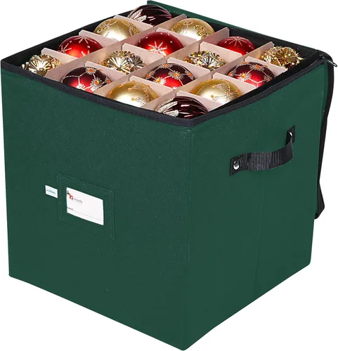 Miniatura 5 de Caja de almacenamiento para adornos navideños, 4 capas, se adapta a 64 bolas de ornamentos, fabricada con material Oxford 600D duradero Verde