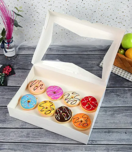 Miniatura 4 de ONE MORE [Paquete de 15] Cajas de galletas de panadería con cerradura blanca de 14 x 10 x 3 pulgadas, contenedor grande de cartón con ventanas