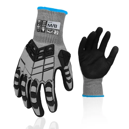 Miniatura 21 de 2 pares de guantes de trabajo de seguridad, guantes de impacto para hombres y mujeres, resistentes a los cortes, antideslizantes, de trabajo pesado