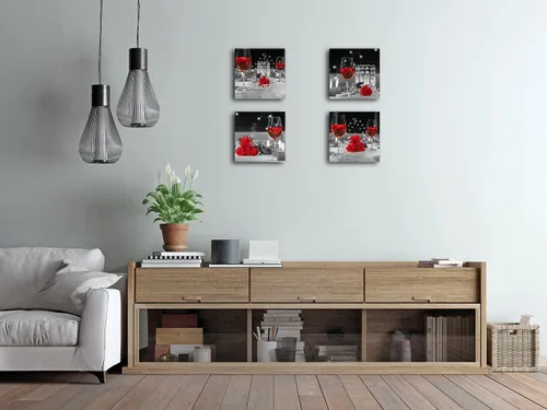 Miniatura 2 de Biufo Lienzo de cocina, impresiones artísticas de pared con rosas de vino blanco y negro, pintura floral para comedor, restaurante, decoración