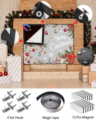 Miniatura 50 de Cubierta magnética azul para chimenea, detiene la pérdida de calor, pantalla de chimenea para interiores, bolas de gnomos de Navidad, árbol de copo