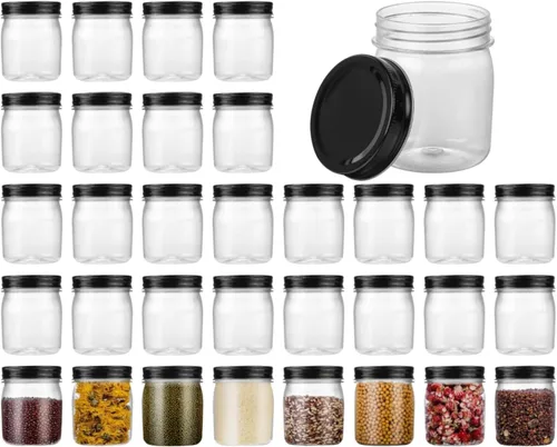 Miniatura 8 de Tarros de plástico reutilizables con tapa hermética plateada, tarros transparentes de 8 onzas para alimentos secos, café, sin BPA