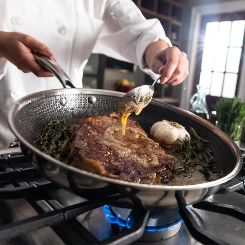 Miniatura 7 de Hell's Kitchen Sartén Híbrida de 11", Acero Inoxidable Tri-Clad y Cerámica Antiadherente Libre de PFAS, sin PFOA, sin PTFE, sin Teflón, Utensilios