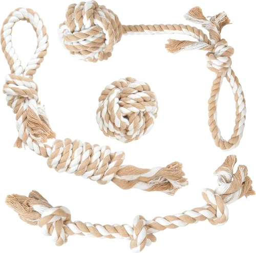 Miniatura 8 de Fida Juguetes de cuerda para perros, paquete de 4 unidades, resistentes cuerdas de algodón para masticar para interiores y exteriores, juego