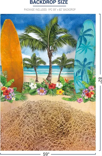 Miniatura 3 de Allenjoy Fondos de fondo de verano y playa para fotografía, cielo azul, playa, tabla de surf, palmeras tropicales, para niños y niñas, cartel