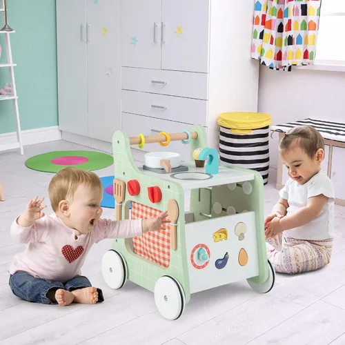 Miniatura 9 de HONEY JOY Andador de empuje para bebés, centro de actividades de madera 6 en 1 con clasificador de formas, desarrolla habilidades motoras