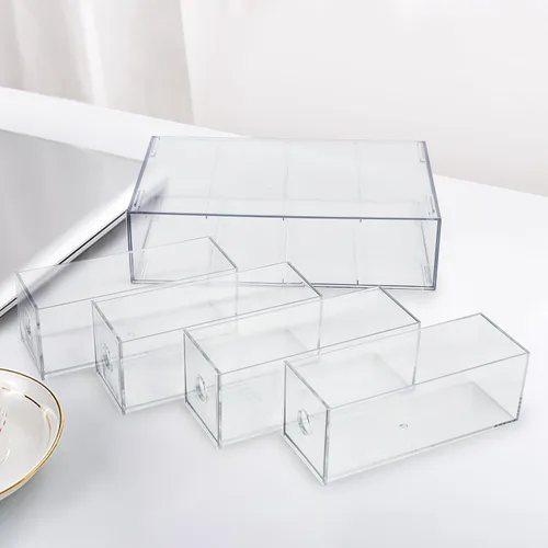 Miniatura 5 de Paquete de 3 cajones de almacenamiento de acrílico apilables, organizador de escritorio, cajas de almacenamiento de cosméticos transparentes, diseño