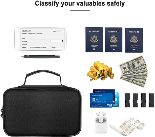 Miniatura 4 de ENGPOW Pequeño estuche organizador de almacenamiento ignífugo con cerradura (9"x 5.3"x 3.7"), bolsa billetera organizadora de monedas caja fuerte