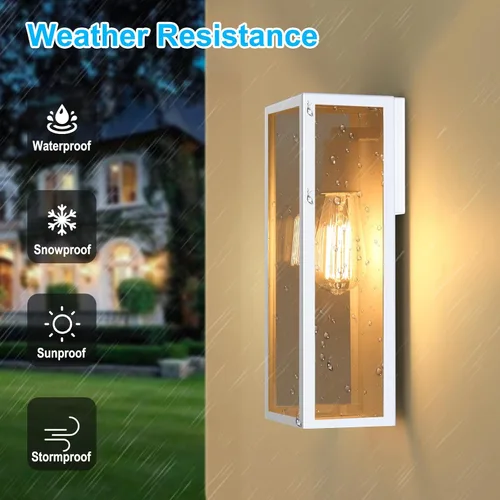 Miniatura 2 de VerRon Paquete de 2 faroles de pared para exteriores, apliques de pared impermeables para exteriores con pantallas de cristal, luces blancas