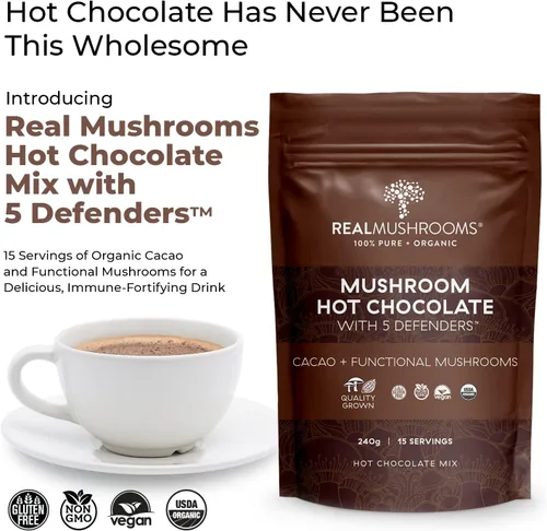 Miniatura 4 de Real Mushrooms Mezcla de chocolate caliente (15 porciones) y Cordyceps (60 porciones) en polvo – Suplemento en polvo de hongos para energía