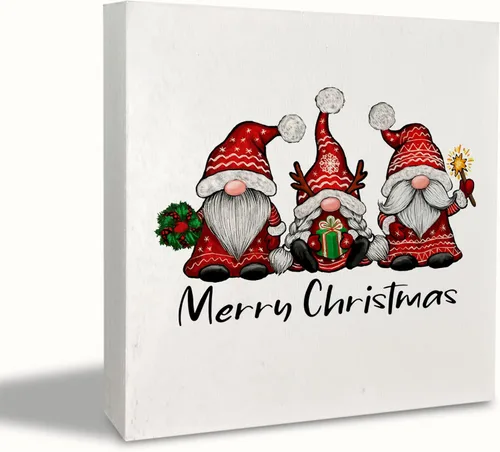 Miniatura 8 de KEUSPI Letrero de madera con texto en inglés "Merry Christmas", placa de madera de gnomo de Navidad, decoración para mesa, letreros de gnomos