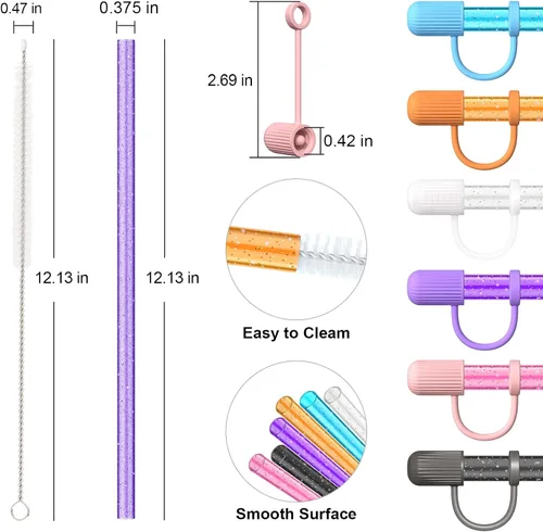 Miniatura 2 de 12 popotes de repuesto de colores con tapas protectoras para taza Stanley de 40 oz, 30 oz, 20 oz, 14 oz, 64 oz, popotes reutilizables con tapa, Paja