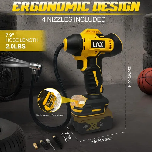 Miniatura 6 de Inflador de neumáticos, compresor de aire portátil para DeWalt 20v Max Battery Power, bomba de aire eléctrica portátil inalámbrica de 160 PSI