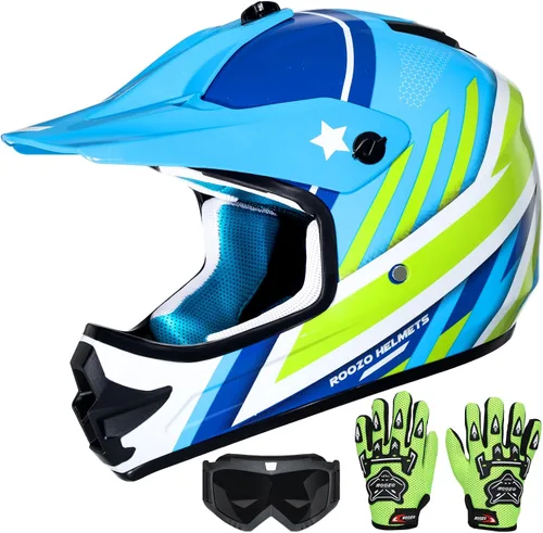 Miniatura 15 de Casco de motocross para jóvenes, aprobado por DOT, casco de motocross para niños con gafas ajustables y bolsa de almacenamiento, equipo deportivo