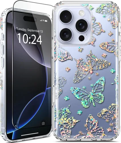 Miniatura 10 de Funda para iPhone 16, con protector de pantalla, linda para mujeres y niñas, funda protectora de grado militar de 10 pies para iPhone 16, funda