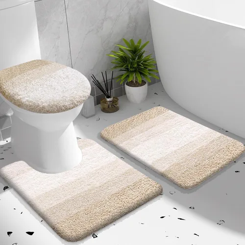 Miniatura 31 de OLANLY Juego de alfombras de baño de 3 piezas, alfombra de baño de microfibra suave absorbente, alfombra de contorno en forma de U para inodoro