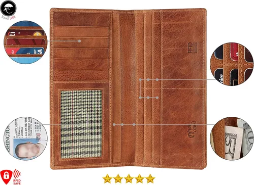 Miniatura 3 de Mou Meraki Cartera larga plegable de piel auténtica para hombre con bloqueo RFID