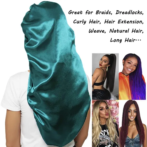 Miniatura 5 de 2 gorros para el cabello para mujer, de satén, banda elástica suave, gorro de dormir sedoso, gorro grande para mujer, gorro para trenzas