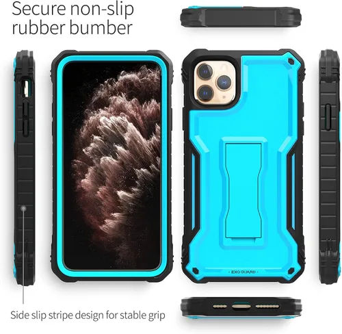 Miniatura 4 de ExoGuard Funda para iPhone 11 Pro Max, funda de goma a prueba de golpes de cuerpo completo, protector de pantalla integrado con soporte para iPhone