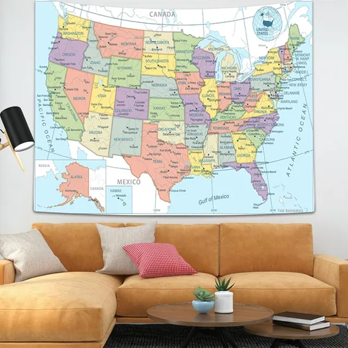 Miniatura 7 de TOMOZ Tapiz de mapa de Estados Unidos, tapices de mapas de Estados Unidos para profesores y estudiantes, tapiz educativo para colgar en pared