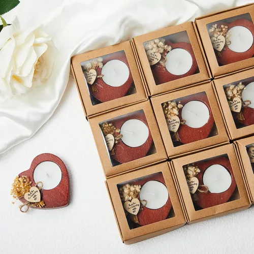 Miniatura 7 de 12 velas de boda con forma de corazón de madera rústica, regalos de agradecimiento para aniversario de invitados, decoración de fiesta de compromiso
